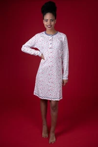 CAMICIA DA NOTTE DONNA MANICA LUNGA CALDO COTONE - Foto 1 di 2