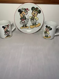 Germany Disney Mickey Mouse Minnie Lederhosen Plate Reutter Porzellan 1980’s set - Picture 1 of 16