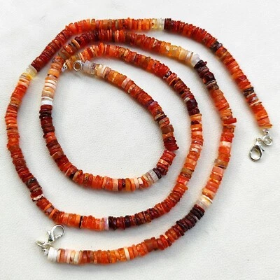 天然橙色火蛋白石宝石 6 毫米尺寸光滑 Heishi 形状珠 17 英寸项链 — 第 1/4 张图片