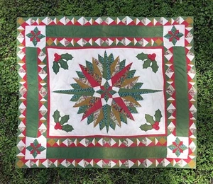 Vintage PATCHWORK/APPLIQUE Mariners Compass QUILT 47.5" x 55.5" HOLIDAY (Offer) - Picture 1 of 11