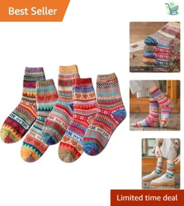 Thick Wool Women's Vintage Crew Socks - 5 Pairs for Ultimate Warmth & Style - Picture 1 of 8