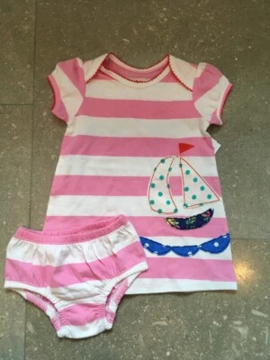Mini Boden Bebé Niño Niñas 3-6 Meses Vestido Rayas Rosa Apliques Velero Foto 1 de 4