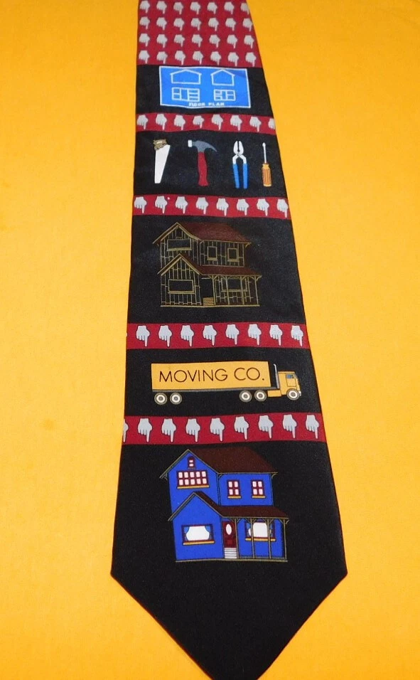 CORBATA CON MOTIVO DE CASA VICKY DAVIS " HOUSE WORKS" NEGRA/ROJA/GRIS - CORBATAS DE DISEÑADOR. Foto 1 de 4