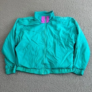 Vintage Nike Windbreaker Jacket Youth Medium 10-12 Teal Nylon Full Zip Mock 90S - Picture 1 of 16