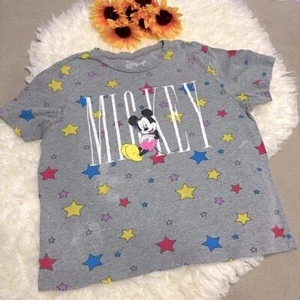 Disney Mickey Gray T-shirt With Colorful Stars Patterns All Over Kids Size M ! - Picture 1 of 8
