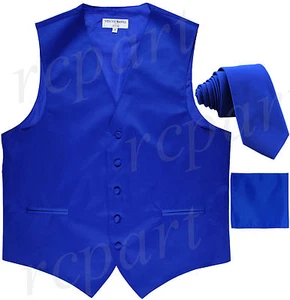 New Men's formal Slim Fit Tuxedo vest Waistcoat_2.5" necktie & hankie royal blue - Picture 1 of 5