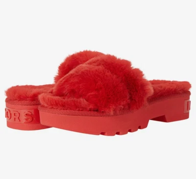 MICHAEL KORS Alfie Slide Open Toe Platform Slip-on Mules Sandals Red Fur Size 9 - Image 1 of 4