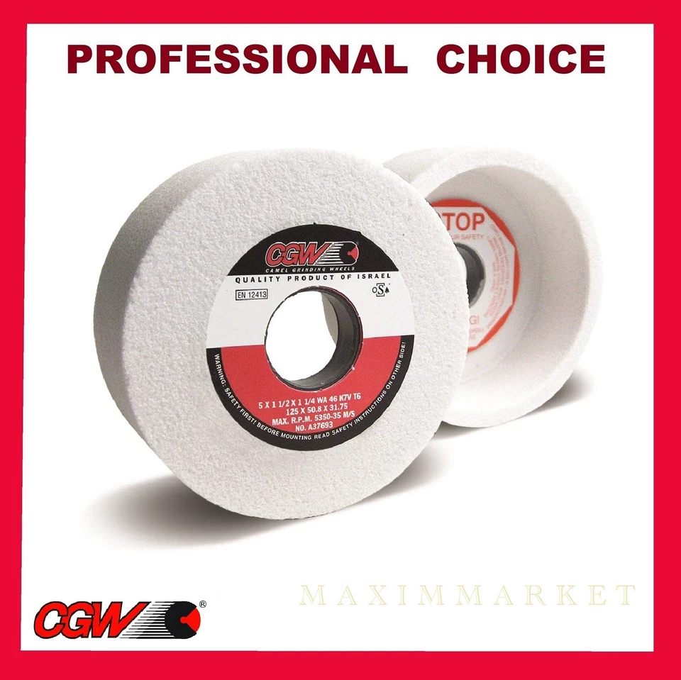 Lot of 10 CGW Surface Grinding Wheels 5" x 1-1/2" X 1-1/4"  White A/O Type-6  - Image 1 of 1