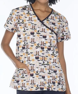 NWT Women's XS Halloween Witchy Boo Love Scrubs Scrub Top - Picture 1 of 1