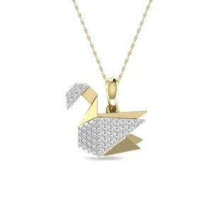 Swan Bird Pendant 1/5 Ctw Natural Diamond Charm Pendant Necklace 10K Yellow Gold - Picture 1 of 5