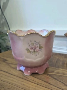 Vintage Floral Ceramic Planter Plant Pot Staffordshire Ironstone Pink & Gold - Picture 1 of 11