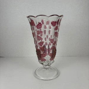 VTG Westmoreland Glass Paneled Grape w/Ruby Stained Decor Large Vase - Picture 1 of 8