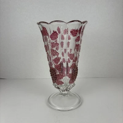 VTG Westmoreland Glass Paneled Grape w/Ruby Stained Decor Large Vase - Image 1 of 4