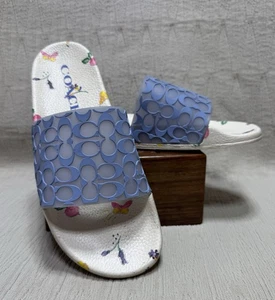 Coach Udele Slides Sandals Sport Signature Monogram Size 11 Blue Floral Flops - Picture 1 of 5