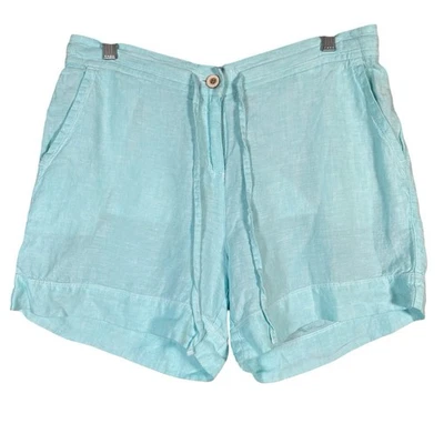 Pantalones Cortos Tommy Bahama 100% Lino Palmbray Mujer M Aqua 5" Entrepierna Bolsillos Corbata Cintura Foto 1 de 4