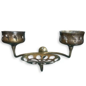 San-O-La VTG Antique Victorian Brass Wall Mounted Bathroom Soap Dish Double Cup - Picture 1 of 12