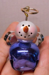 Blue Jingle Bell SNOWMAN ANGEL Christmas Holiday Ornament All Metal - Picture 1 of 4