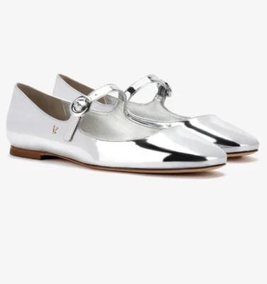 Larroude Blair Ballet Pisos Plateados Specchio Talla 6 Espejo Metálico Mary Jane Foto 1 de 4