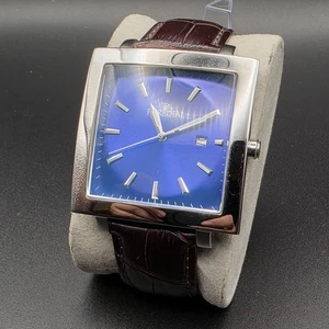 Puredial Herren Square Dress Watch • Blaues Zifferblatt • Braunes Lederband • Datum •... - Bild 1 von 3