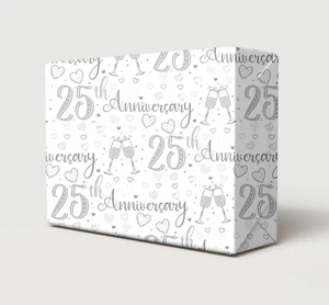 2 Sheets Silver 25th Wedding Anniversary Wrapping Paper Champagne Glass (P-W139) - Picture 1 of 2