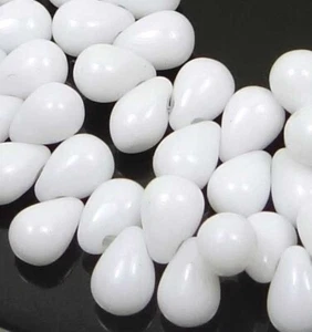 50 Czech Glass Teardrop Beads - Opaque White 6x4mm - Picture 1 of 3