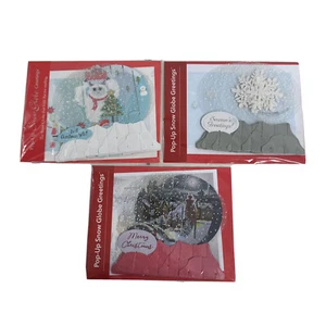 Pop up Snow globe Greetings (Set of 3) NEW Village/Snowflake /Yeti Glitter Fancy - Picture 1 of 19