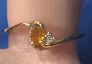18k Heavy Gold Electroplated Stamped Ring Cubic Zirconia & Amber Vintage Size 10 - Picture 1 of 5