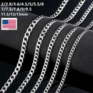 2-15mm Stainless Steel Curb Cuban Chain 16-36'' Woman Man NEVER FADE - Picture 1 of 4
