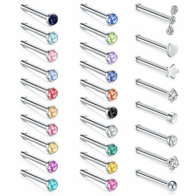 29PCS 20G Nose Stud Rings Surgical Steel Nose Pin Bone Studs Piercing Jewelry - Image 1 of 4