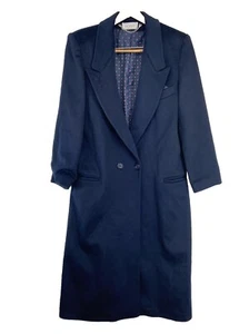 Vintage La Vogue Navy Blue Wool Trench Coat Double Breasted Lined - Picture 1 of 10