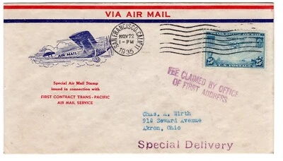 C20 Trans-Pacific Airmail PAA Clipper FDC 1935 San Francisco #23 VAR Rice - Image 1 of 2
