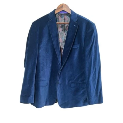 Tallia Men Jacket Size XL Blue Front Button Floral Lined Velvet Pocket Square Lu - Image 1 of 4