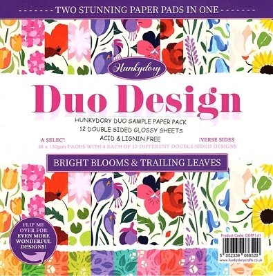 BRIGHT BLOOMS & TRAILING LEAVES HUNKYDORY Duo Design 8x8 Sample Papers 2 SIDED - Image 1 of 4