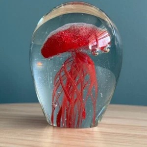 Pisapapeles de vidrio medusas rojas de colección cúpula transparente único hecho a mano arte regalo - Imagen 1 de 10