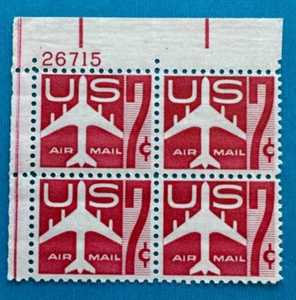 US Stamp Scott C60 airmail plate block 7c Silhouette of Jet Airliner 1960 M/NH - Picture 1 of 3