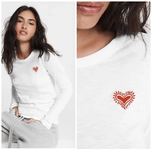 NWT $125 Rag & Bone Embroidered Hear Long Sleeve Tee Size: Large - Picture 1 of 4