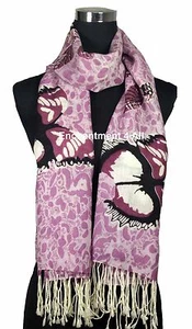 Handmade 24"x78" 2-Ply 100% Cashmere LEOPARD Scarf Shawl Wrap w BUTTERFLY Purple - Picture 1 of 4