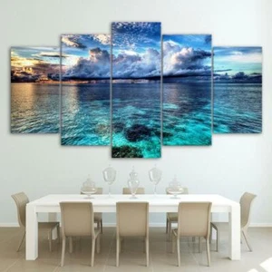 Schöne Meereslandschaft Ozean Wolken Welle gerahmt 5 Stück Panel Leinwand Wandbild Kunstdruck - Bild 1 von 1
