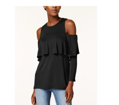 Top Kensie Hombro Frío Manga Larga Joya Cuello Negro Talla S 1894 Foto 1 de 2