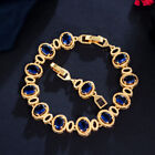 Elegant Dark Blue CZ Tennis Round Chain Link Bracelet Bangle Gold Color Jewelry