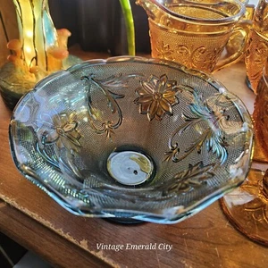 Vtg Indiana Glass Bicentennial Colonial Blue Sandwich Pedestal Compote Bowl - Picture 1 of 12