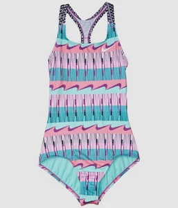$45 Nike Kid's Girl's Pink Clash Racerback One Piece Swimsuit Swimwear Size XL - Picture 1 of 1