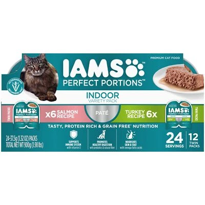IAMS PERFECT PORTIONS Indoor Adult Grain Free* Wet Cat Food Pate Variety Pack... - Image 1 of 4
