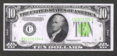 1934 $10 PHILADELPHIA FRN ** LIGHT GREEN SEAL ** FR-2004C GEM CRISP UNCIRCULATED - Image 1 of 2