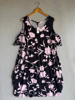Lane Bryant Dress Womens Plus 22/24 Black Pink Floral Cold Shoulder NWT - Image 1 of 4