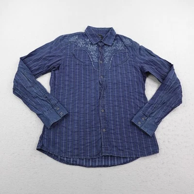 Camisa Diesel Para Hombre Grande Azul Rayas Bordada Occidental Bolsillos para Sonrisas a Presión Foto 1 de 4