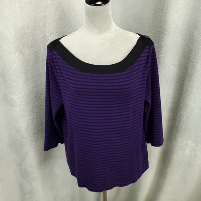 Suéter Ralph Lauren Mujer XL Púrpura Negro Rayas Ligero LRL Cuello Barco Foto 1 de 4
