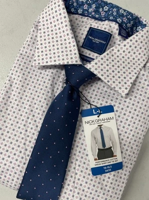 Camisa/Corbata de Vestir Moderna NICK GRAHAM 16-16.5/34-35 Rendimiento Algodón AZUL/ROSA L Foto 1 de 4