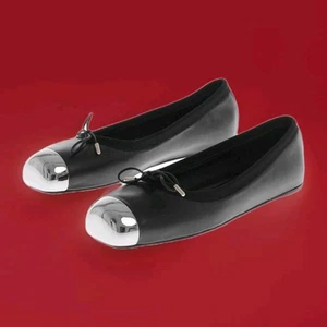 Ballerina Flats Alexander McQueen Punk Black Silver Cap Toe Nappa Leather 38.5 - Picture 1 of 13