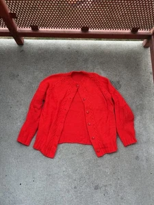 Vintage Knitted Sweater Women’s Medium Red Cardigan Button Up - Picture 1 of 6
